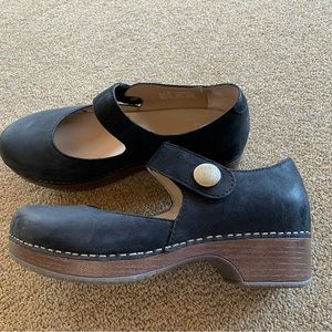 Dansko Black Mules with Wooden Button